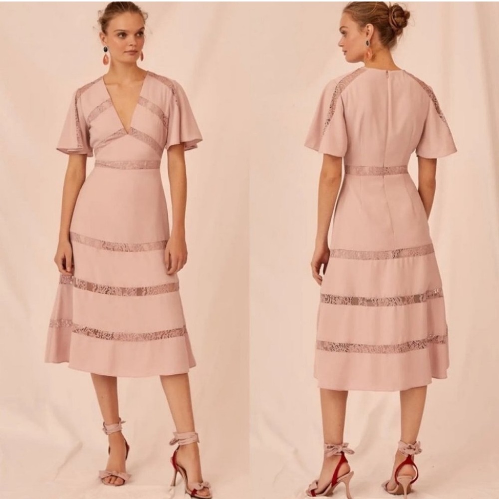 Revolve Keepsake Label Sense Midi Dress Rose Pink Size XS V-Neck Blush Bohemian